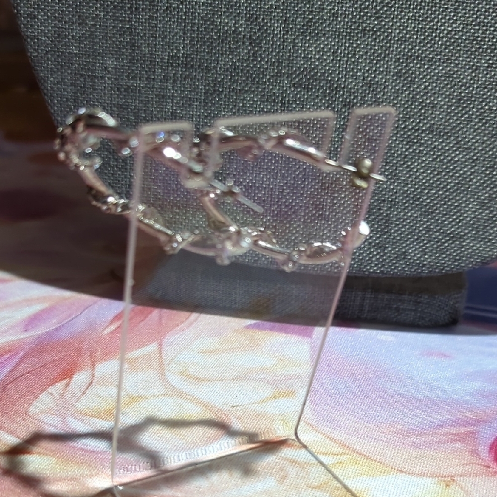 Silver Sparkly Rhinestone Hoop Earrings - Picture 6 of 10